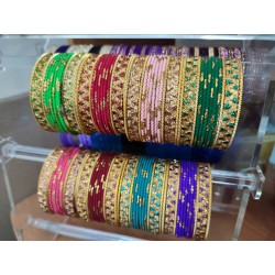 индийские браслеты цветные с золотом 12 штук