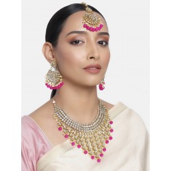 индийские украшения комплект ярко розовые бусины