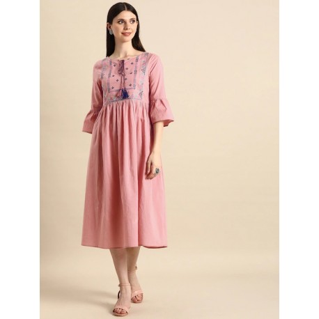 индийское миди платье розовое с вышивкой S