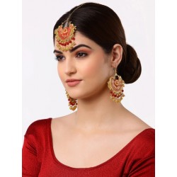 индийские украшения - тика и серьги красный цвет