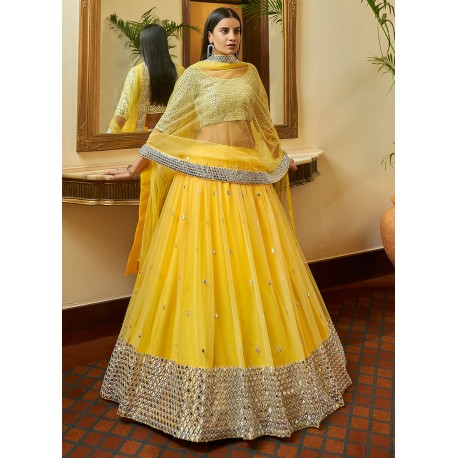 желтый индийский юбочный костюм ленга чоли S