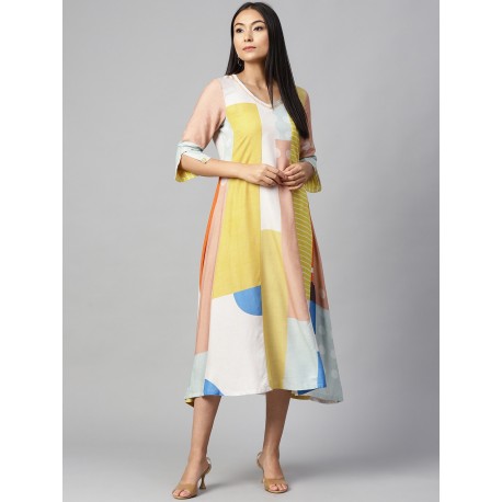 индийское платье с геометрическим принтом М