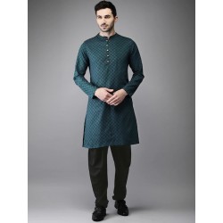 индийская мужская курта зелено-синяя жаккард L/ XL/ 2XL