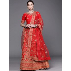 индийский костюм ленга чоли (ткань для пошива) красный с золотом