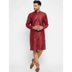 индийский мужской костюм - бордовая курта и бежевые брюки чуридары XL