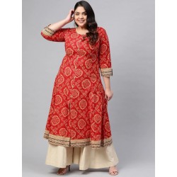 индийское платье анаркали красное с принтом 3XL