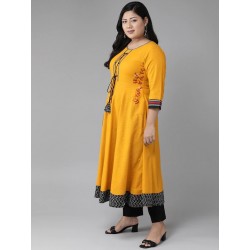 индийская туника анаркали желтая с вышивкой XL