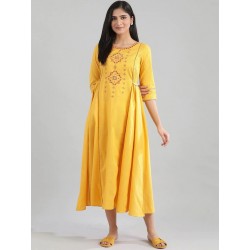 индийское платье длинное желтое с вышивкой S