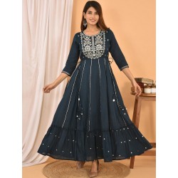 длинное бирюзовое индийское платье с вышивкой L