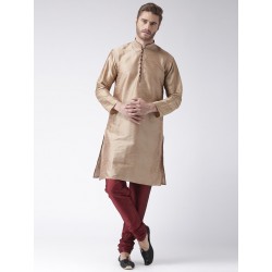 индийский мужской костюм - золотисто-бежевая курта и красные чуридары L