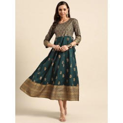 индийское платье бирюзовое с золотым принтом М/ L