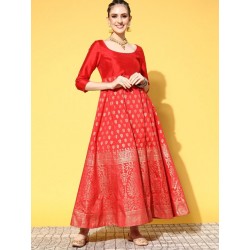 длинное индийское красное платье с золотым набивным рисунком S