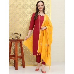 индийская дупатта желтая с золотистой вышивкой