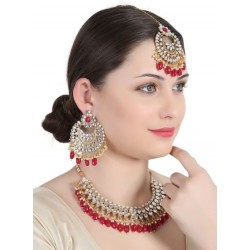 индийское ожерелье с ярко розовыми бусинами