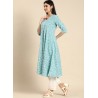индийская туника анаркали голубая с белым принтом М