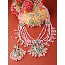 шикарный индийский набор украшений розовый с зеленым