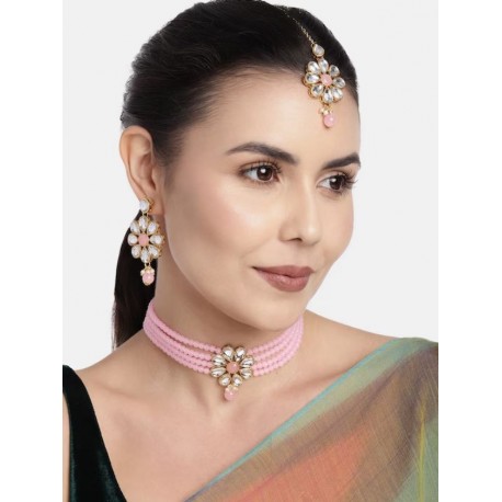 индийский комплект украшений розовый