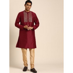 индийская мужская курта бордовая с вышивкой XL