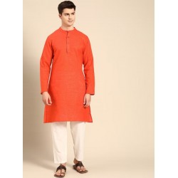 индийский мужской костюм - оранжевая курта и белые брюки XL