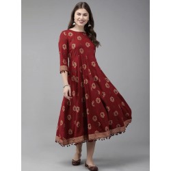 индийское платье анаркали бордовое с принтом XS