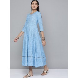 индийское платье анаркали голубое с белым принтом М