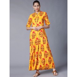 длинное индийское желтое платье с цветами L