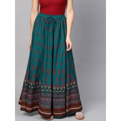 индийская юбка бирюзовая  с принтом M/ L