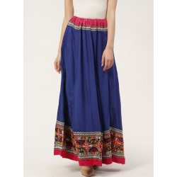 индийская юбка синяя с ярким подолом one size