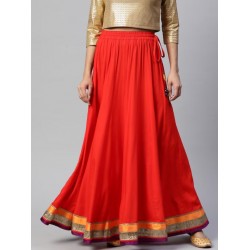 длинная индийская юбка оранжевая  с контрастным подолом S/ M/ L/ XL