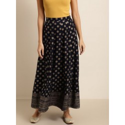 длинная индийская юбка синяя с принтом XL/ 2XL