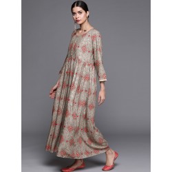 индийское платье серое с этно принтом XS/  S