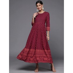 индийское платье длинное бордовое с персиковым принтом М