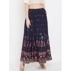 длинная индийская юбка синяя с принтом L/XL