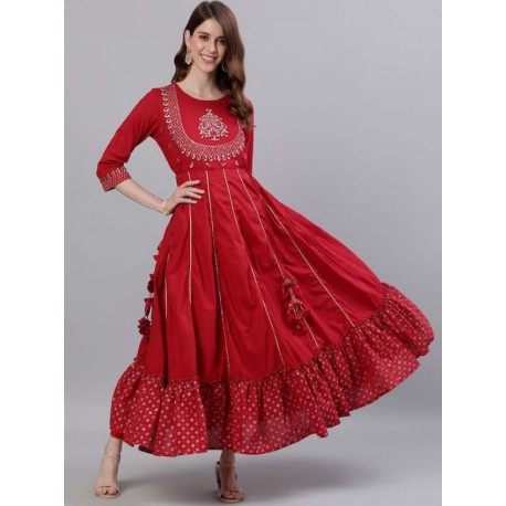 длинное индийское платье красное с вышивкой S