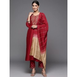 индийский женский праздничный костюм бордовый с вышивкой L