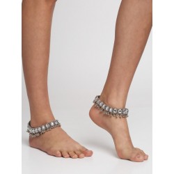 индийские ножные браслеты серебристые со стразами