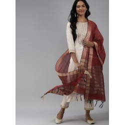 индийский брючный женский костюм кремовый с вышивкой L