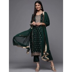 индийский праздничный костюм темно зеленый с вышивкой 2XL