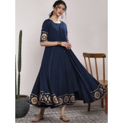 индийское платье с накидкой синего цвета с золотом М