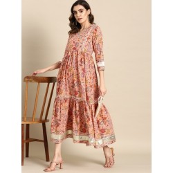 индийское платье персиковое с цветами М