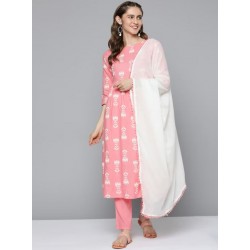 индийский женский костюм розовый с белым принтом S