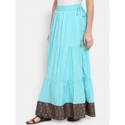 индийская длинная голубая юбка с контрастным подолом XL