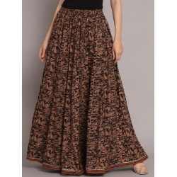 индийская юбка длинная коричневая с принтом и вышивкой L/ XL