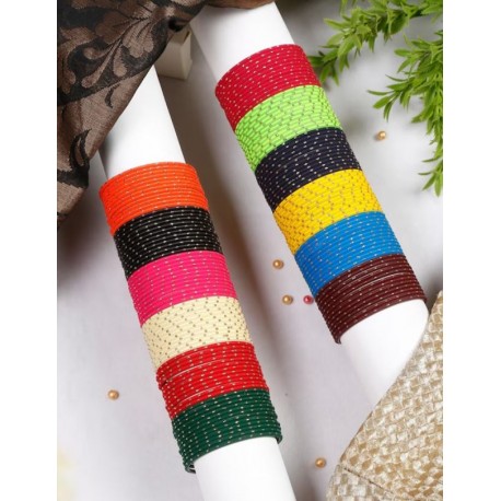 индийские цветные браслеты 12 штук набор