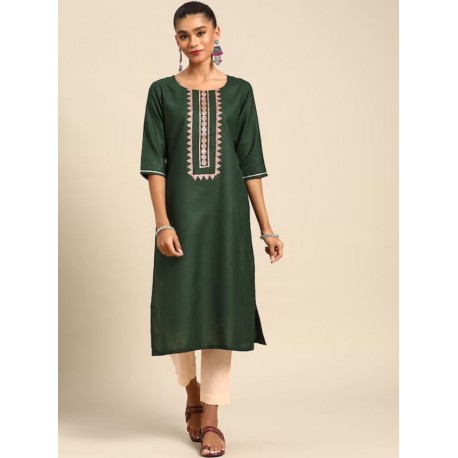 индийская туника зеленая с вышивкой L