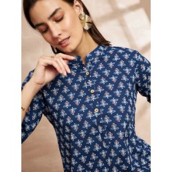 индийская туника синяя с цветами 2XL