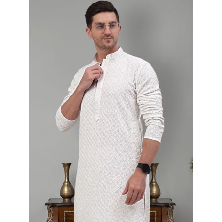 индийская мужская курта белая с вышивкой XL