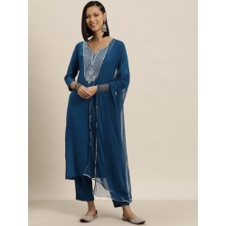 индийский женский костюм синий с вышивкой L