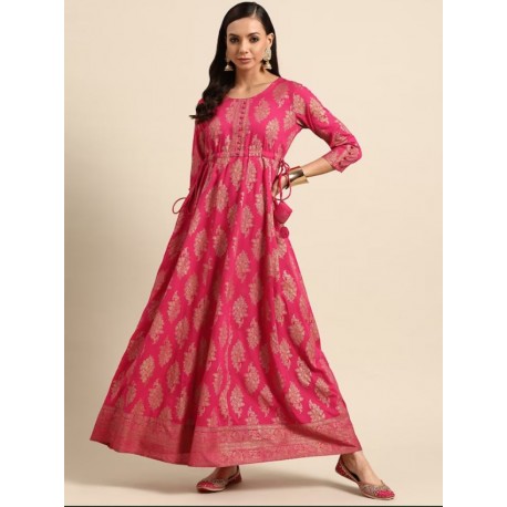длинное индийское платье ярко розовое с золотом купить доставка москва