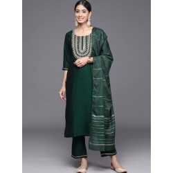 индийский женский праздничный костюм зеленый с вышивкой S